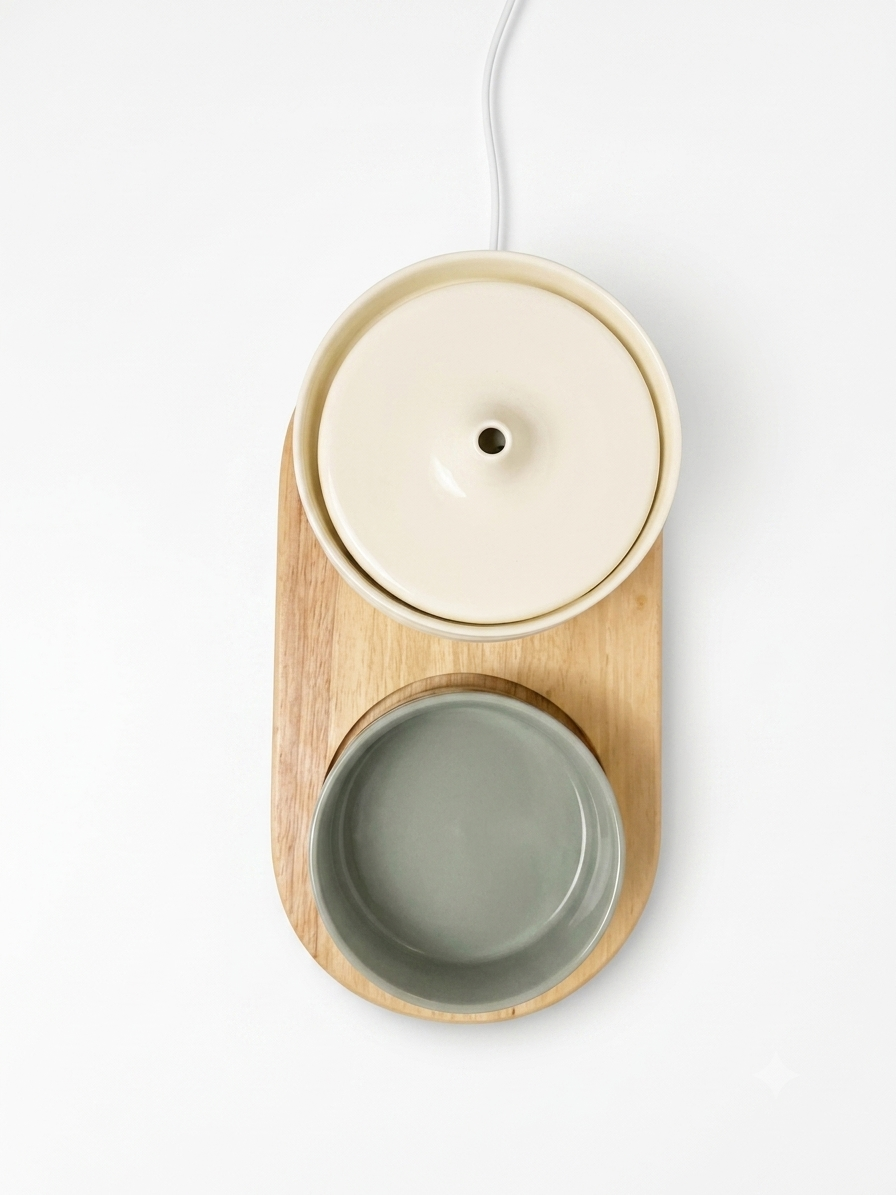 2-In-1 Ceramic Feeding Station With Electric Water Fountain