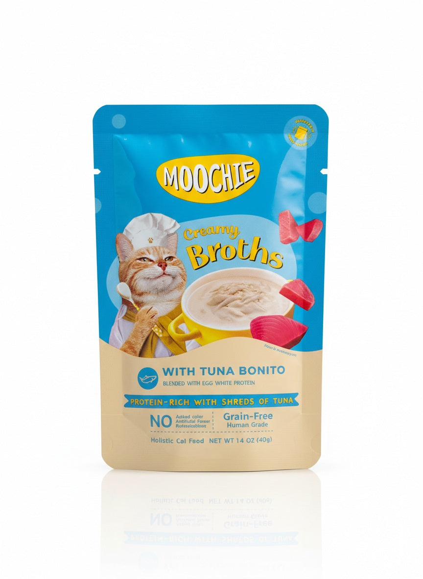 Moochie Creamy Broths Cat Wet food - With Tuna Bonito & Egg White