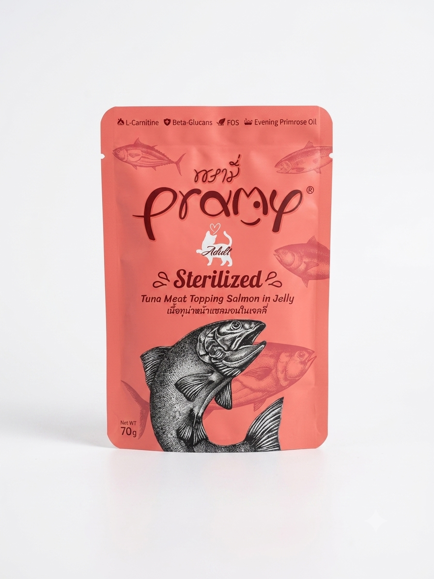 Pramy Adult Cat Wet Food Sterilized Tuna & Salmon in Jelly 70g