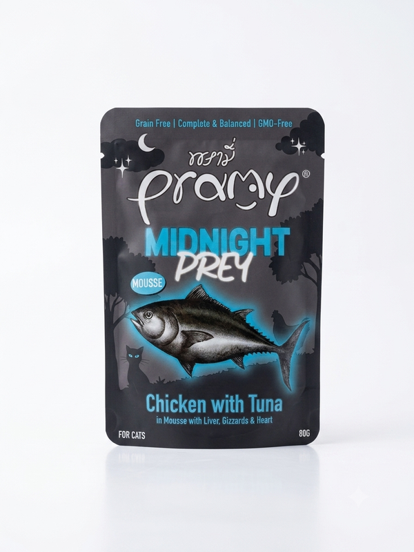 Pramy Cat Wet Food Midnight Prey Chicken with Tuna in Mousse 80g